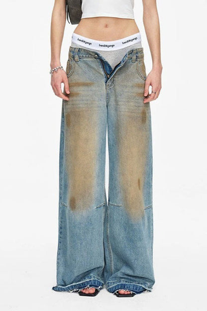 Distressed Dirty Wash Relaxed Straight Jeans