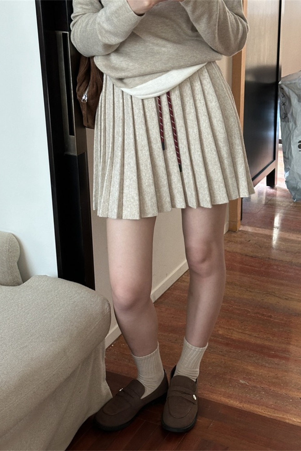 Pleated Knit Mini Skirt