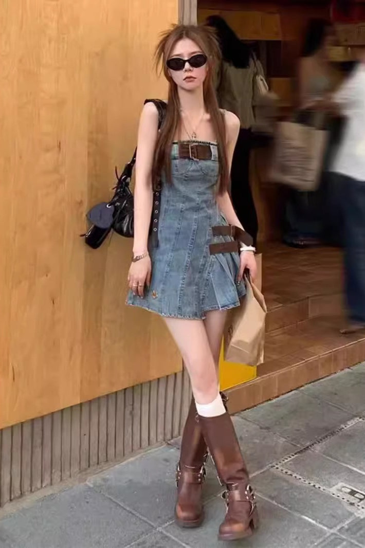 High Waist Denim Dress