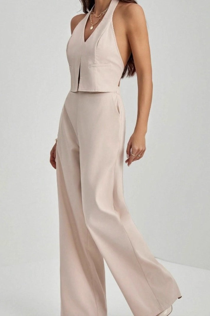 Lace Up Open Back Two Piece Vest Pants Set