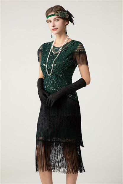 Sequin Short Sleeve Fringe Boho Dress