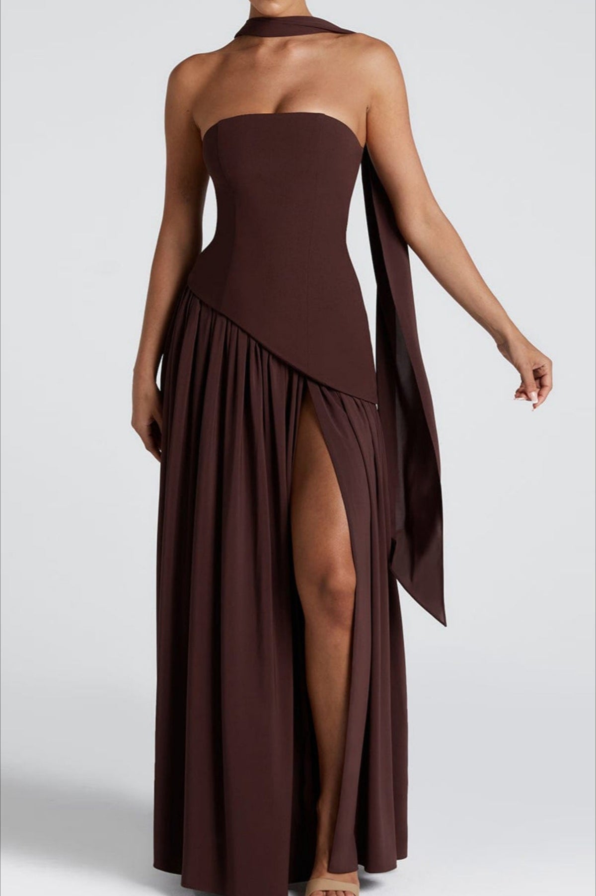 Color Block Strapless Off Shoulder Slim Formal Dress