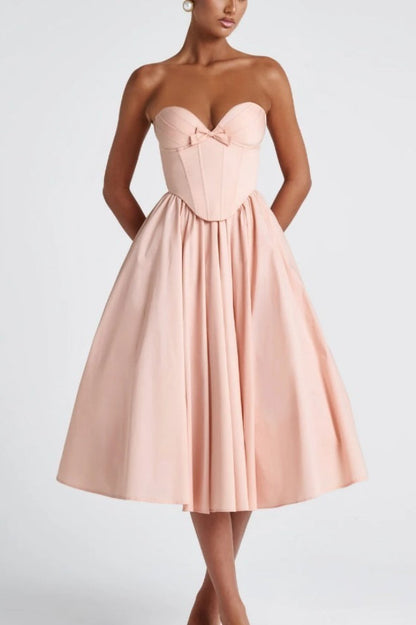 Romantic Bow Boned Strapless Slim Solid Prom Dress