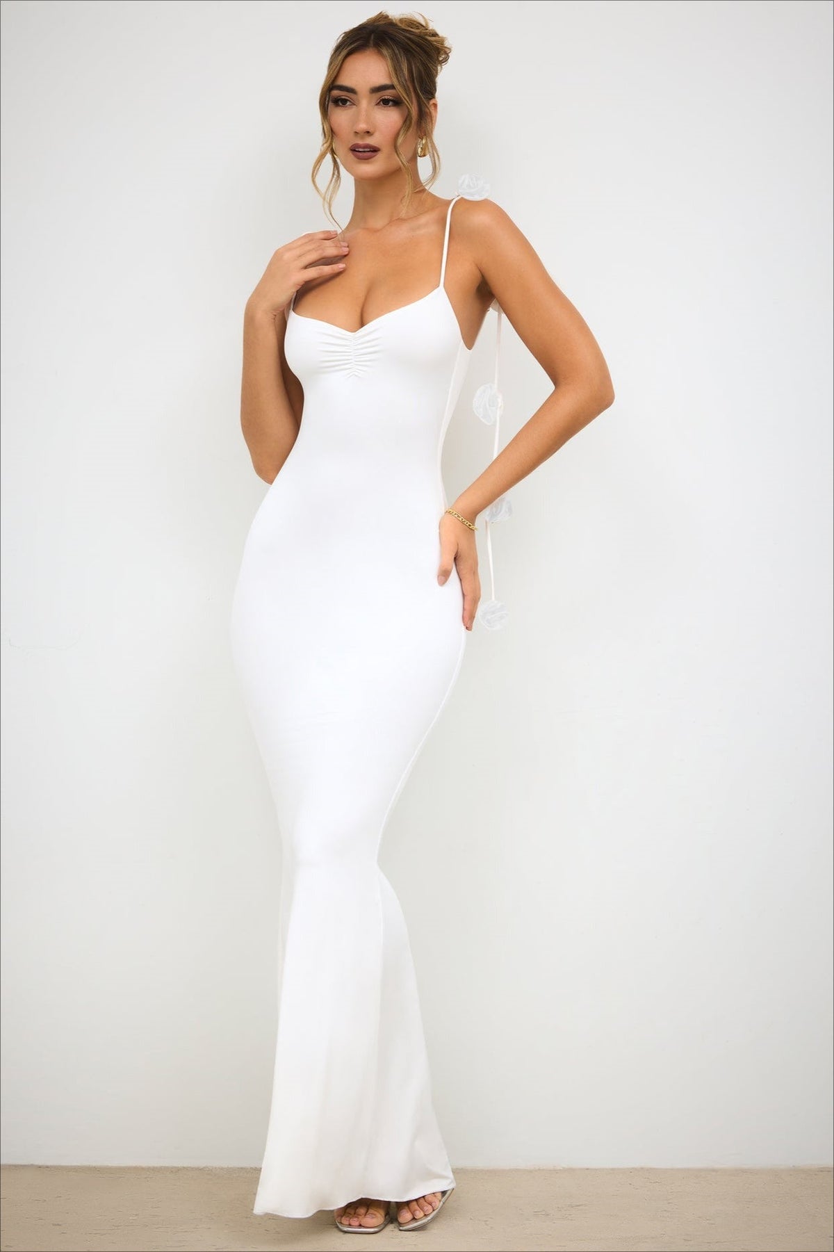 Strappy 3D Floral Maxi Party Dress