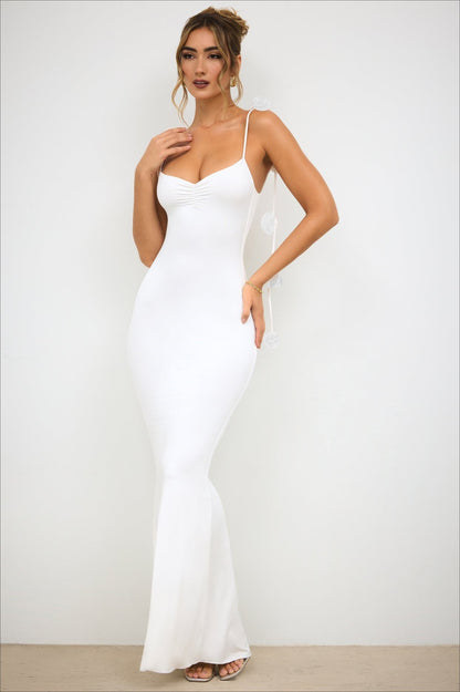 Strappy 3D Floral Maxi Party Dress