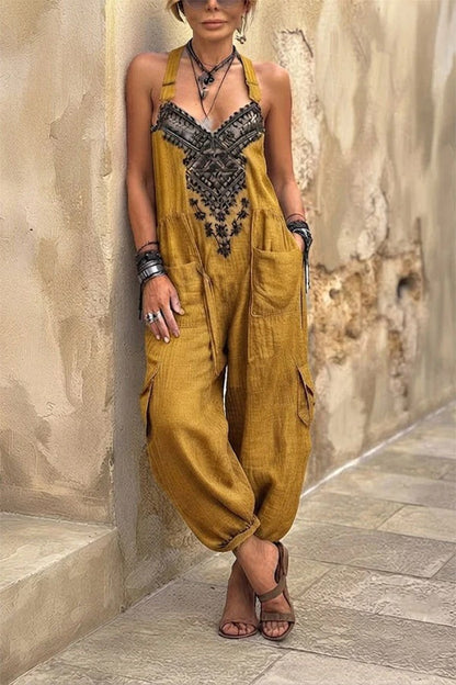 Aria Boho Chic Embroidered Jumpsuit