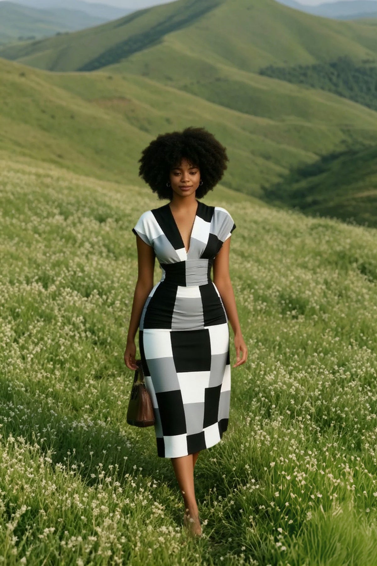 2024 V Neck Sleeveless Wrap Dress Elegant Plaid Midi Dress