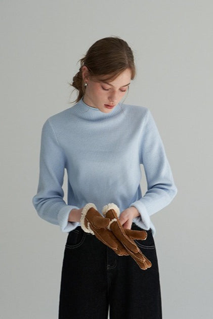 Thermal Mock Neck Solid Knit Top