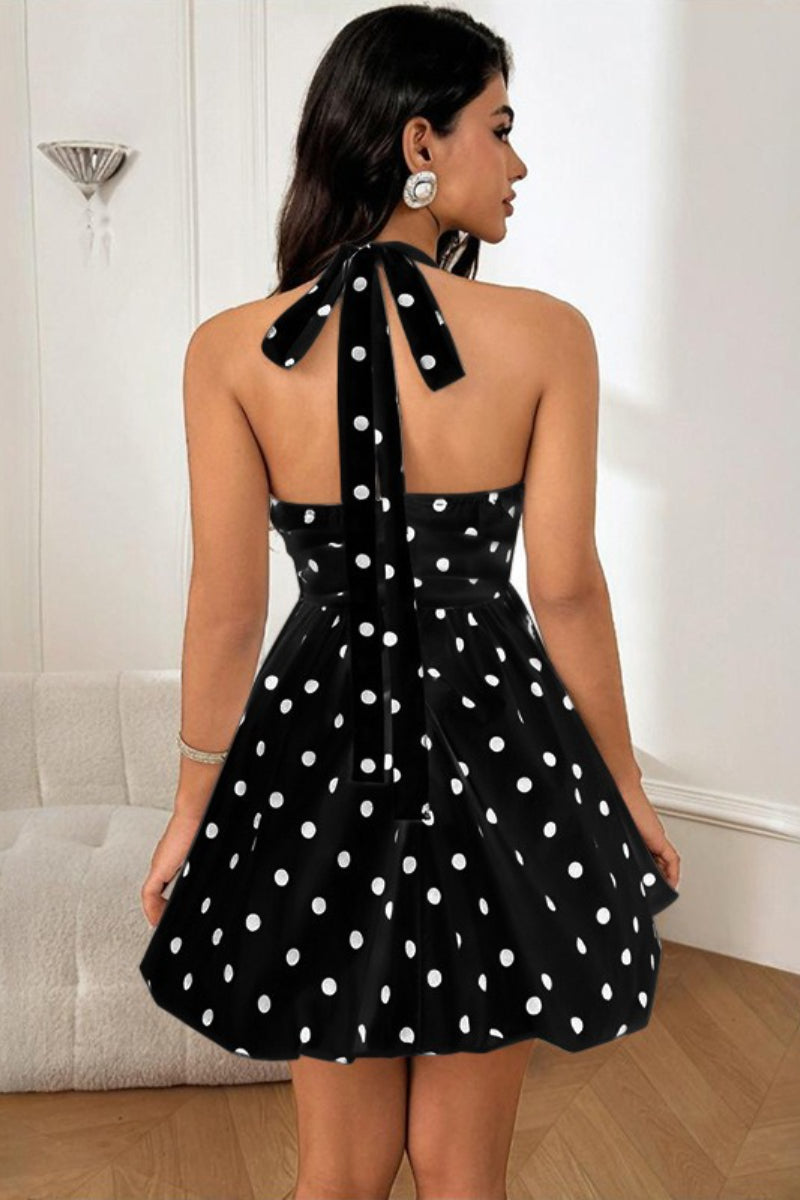 Halter Polka Dot A Line Mini Dress