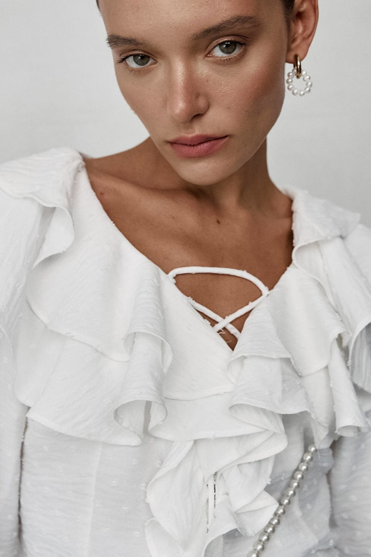 Elegant Long Sleeve Crepe Blouse