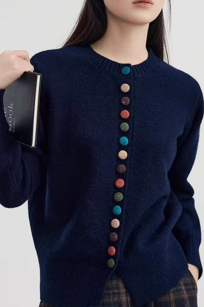 Round Neck Color Button Cardigan