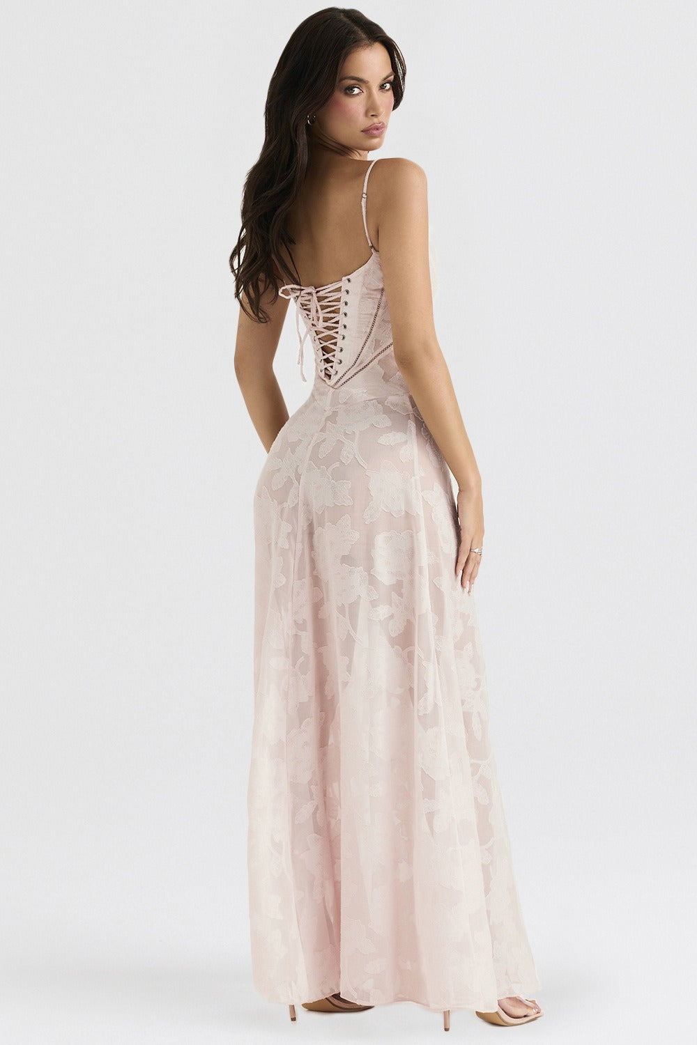 Dainty Lace Spaghetti Strap Tie Waist Prom Dress