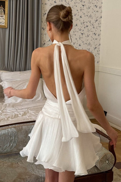 Halter Backless Tie Detail Graduation Party Dress