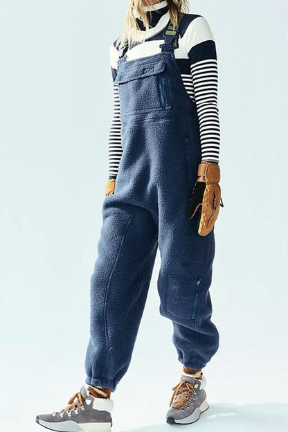 Outdoor Plush Solid Color Warm Women's Overalls