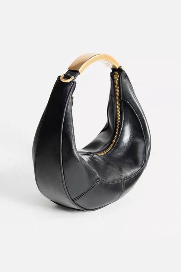 Metal handle crescent bag