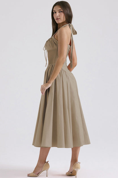 Floral Halter Lace Trim Long Sleeveless Prom Dress