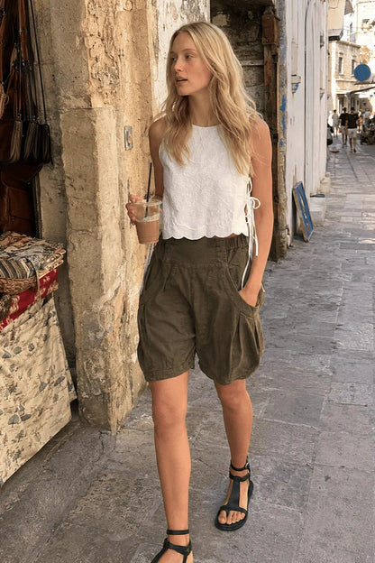 High Waist Utility Wide Leg Loose Fit Shorts