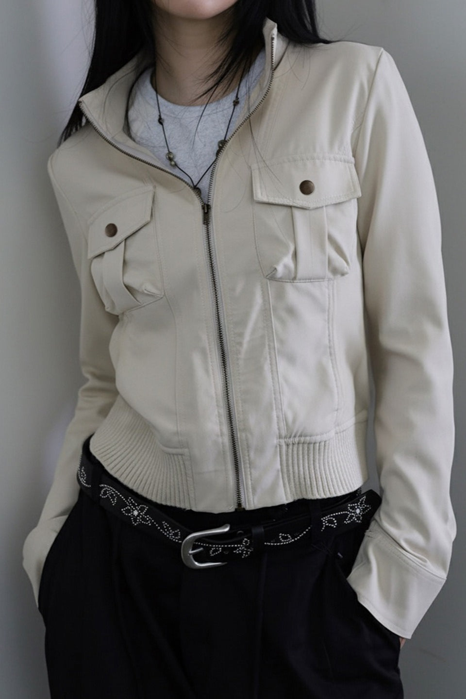Tailored Waist Utility Zip Jacket