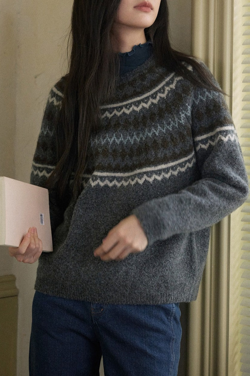Fair Isle Wool Crewneck Knit Top