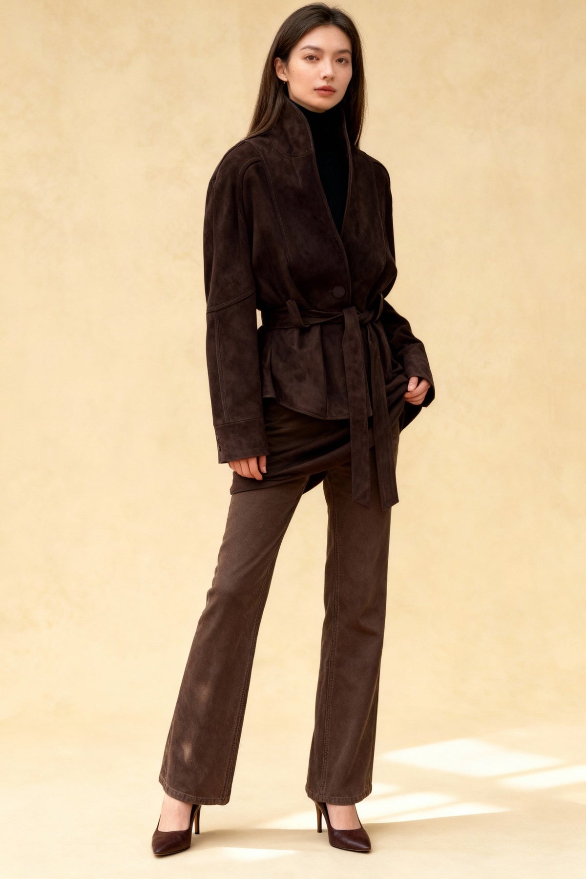 Chic Suede Long Sleeve Jacket Coat
