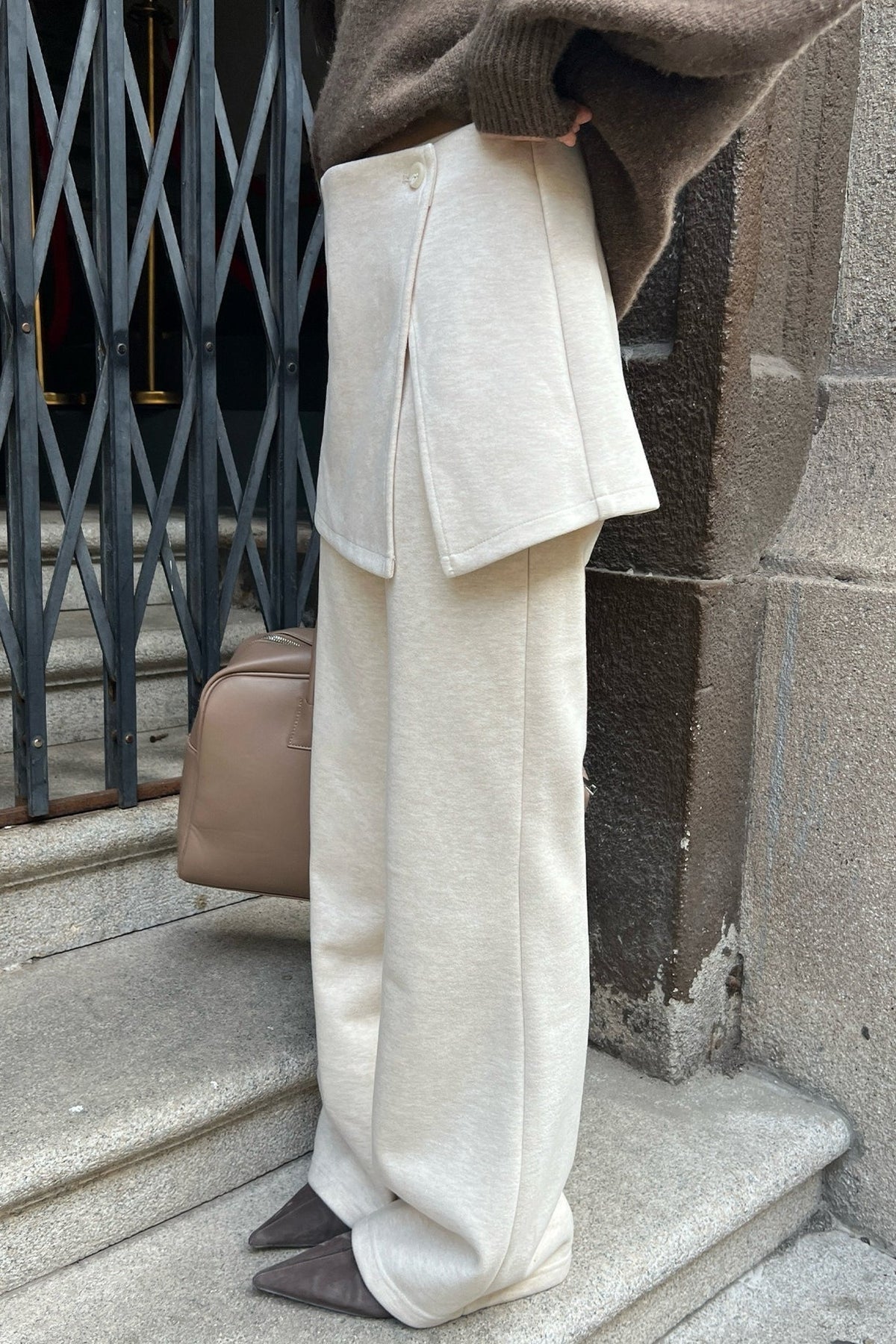 Layered Look Fleece Lined Ruffle Casual Pants
