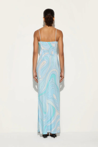 Printed Satin Cami Slit Silk Dress