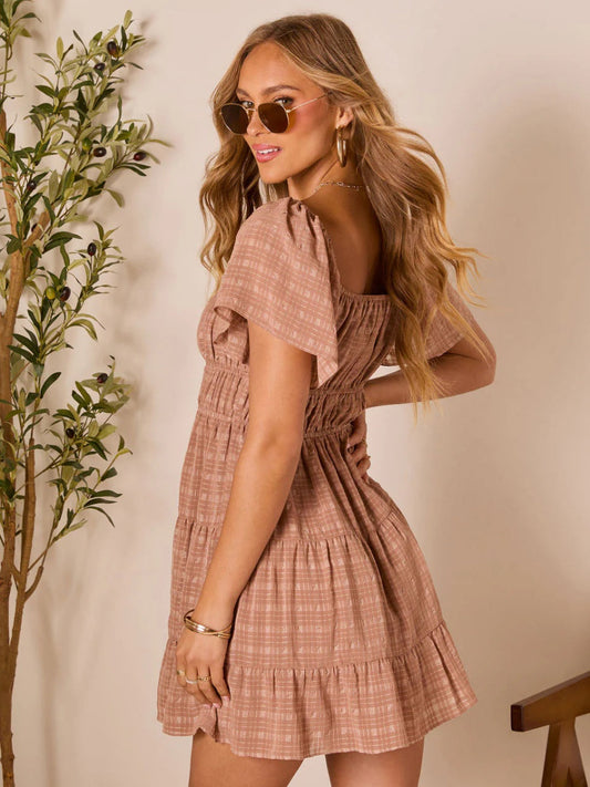 Backless Strapless Tie-up Plaid Mini Dress