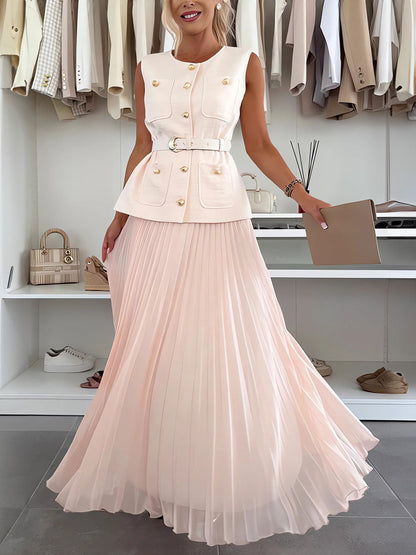 Suit Vest Pleated Skirt Two Sets
