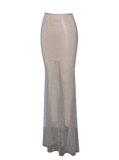 Gloria Mesh Stylish Rhinestone Maxi Skirt