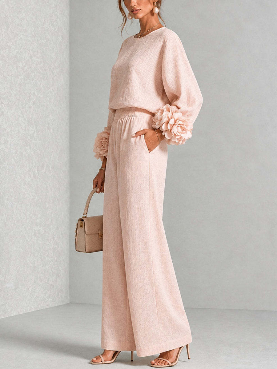 Petal Rosette Cuff Wide Leg Set