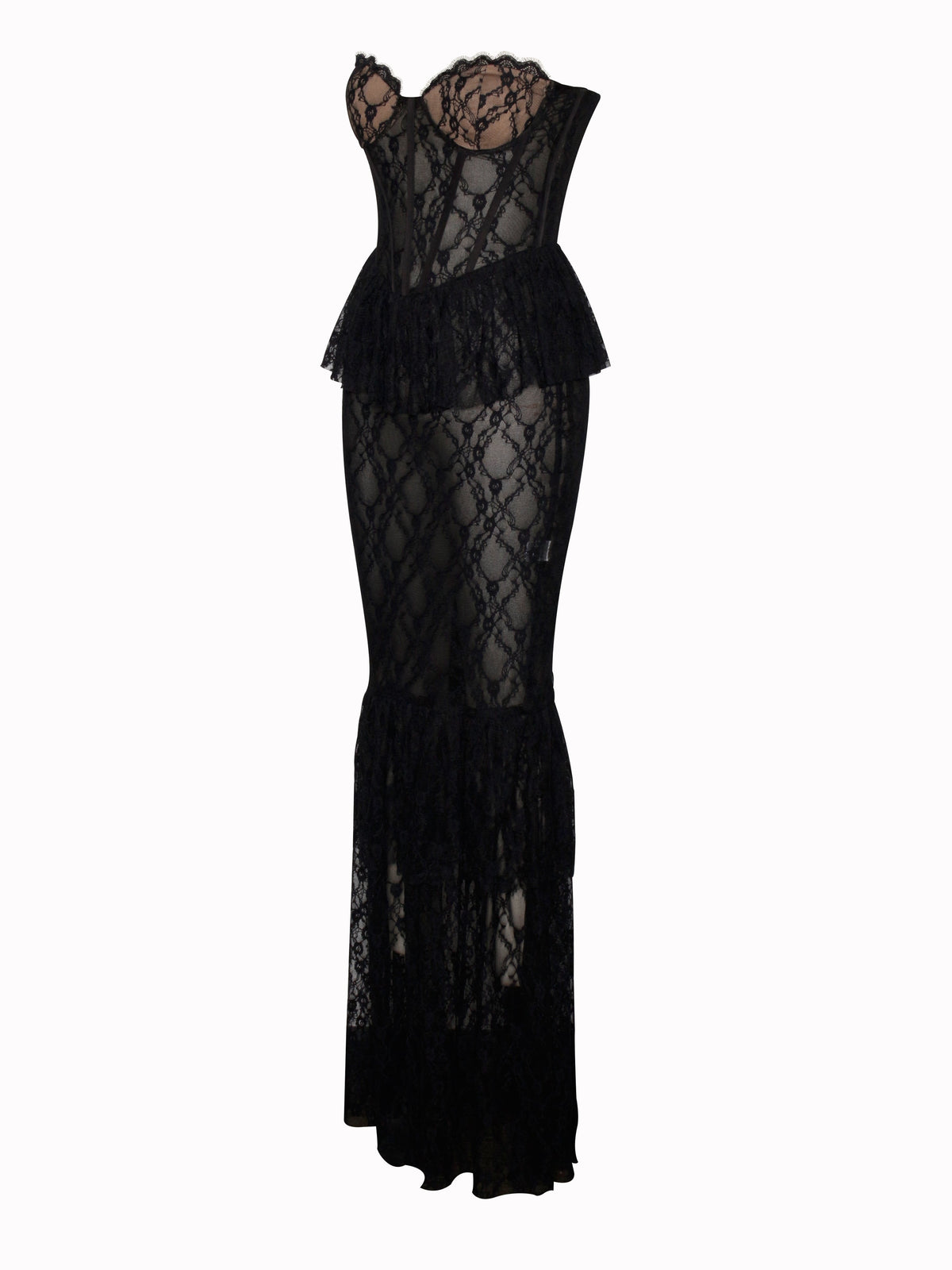 Quennell Black Lace Charming Corset Maxi Dress