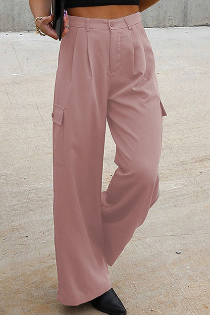 Solid color fashion loose high waist all-match overalls