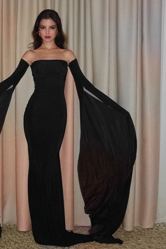 Solid Long Sleeve Strapless Bodycon Formal Dress
