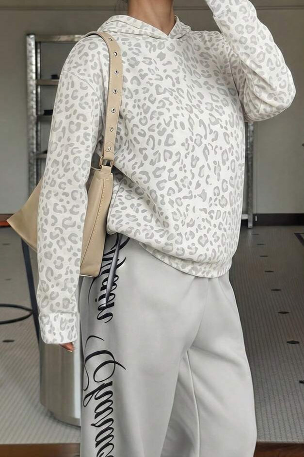 Leopard Print Loose Long Sleeve Casual Hoodie