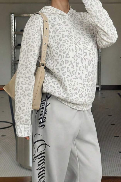Leopard Print Loose Long Sleeve Casual Hoodie