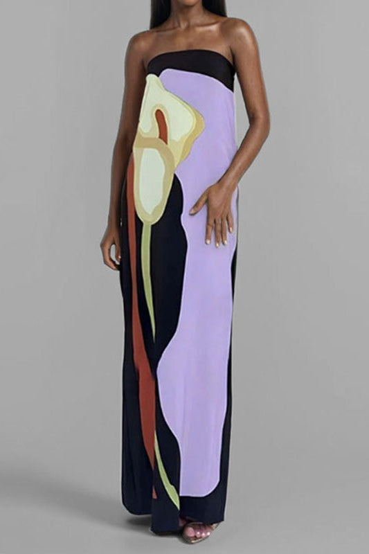 Loose Fit Printed Off Shoulder Vacation Dress