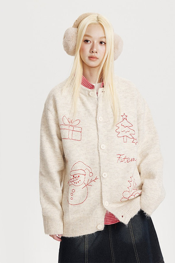 Embroidered Oversized Wool Cardigan