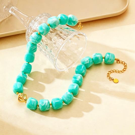 Mint Green Marble Bead Choker Necklace