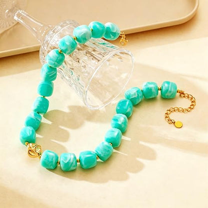Mint Green Marble Bead Choker Necklace