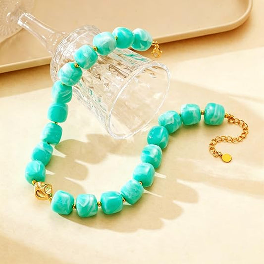 Mint Green Marble Bead Choker Necklace