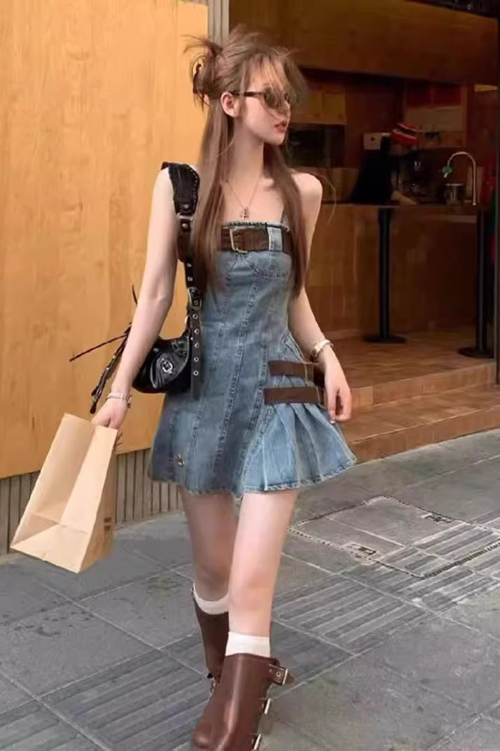 High Waist Denim Dress