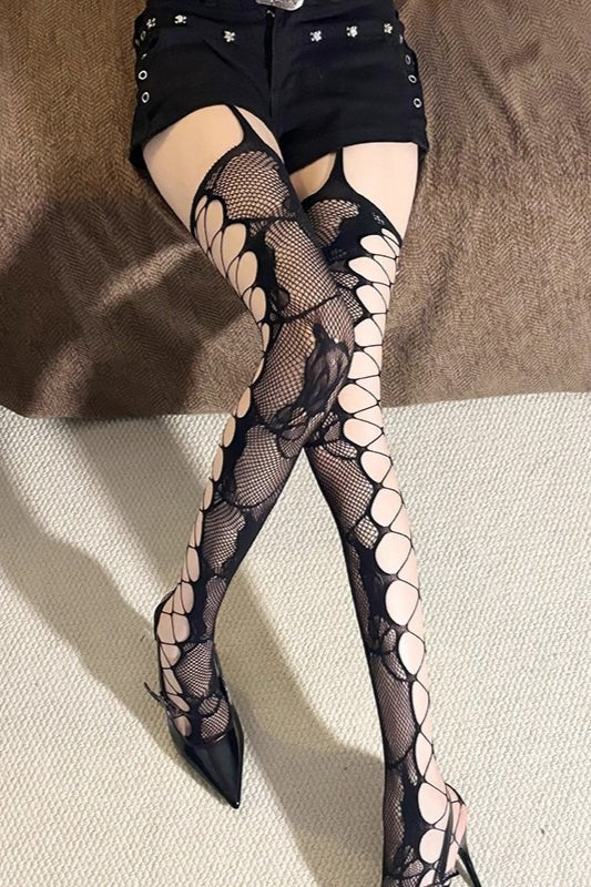 Side Fishnet Suspender Thigh-High Stockings