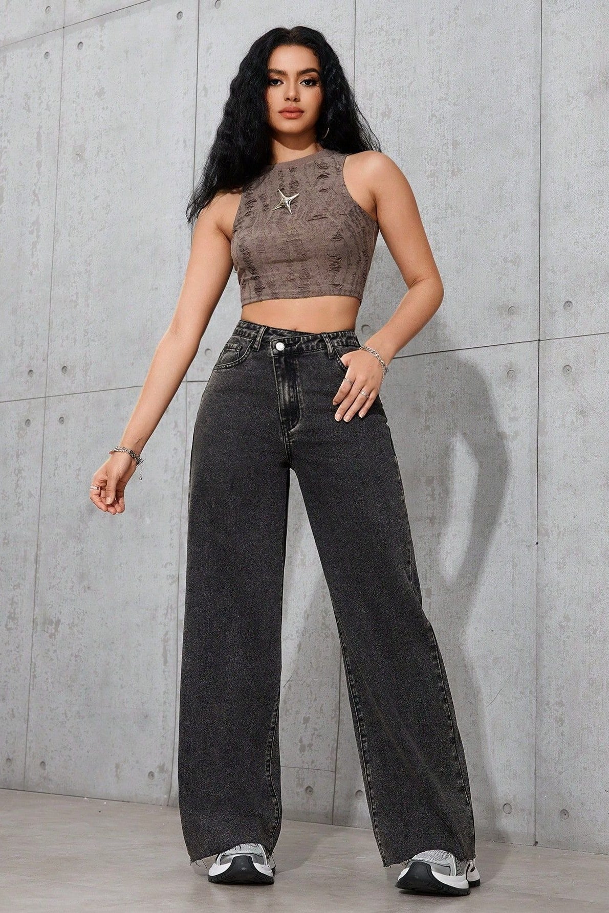 Light Washed High Waist Slim Wide Leg Jeans