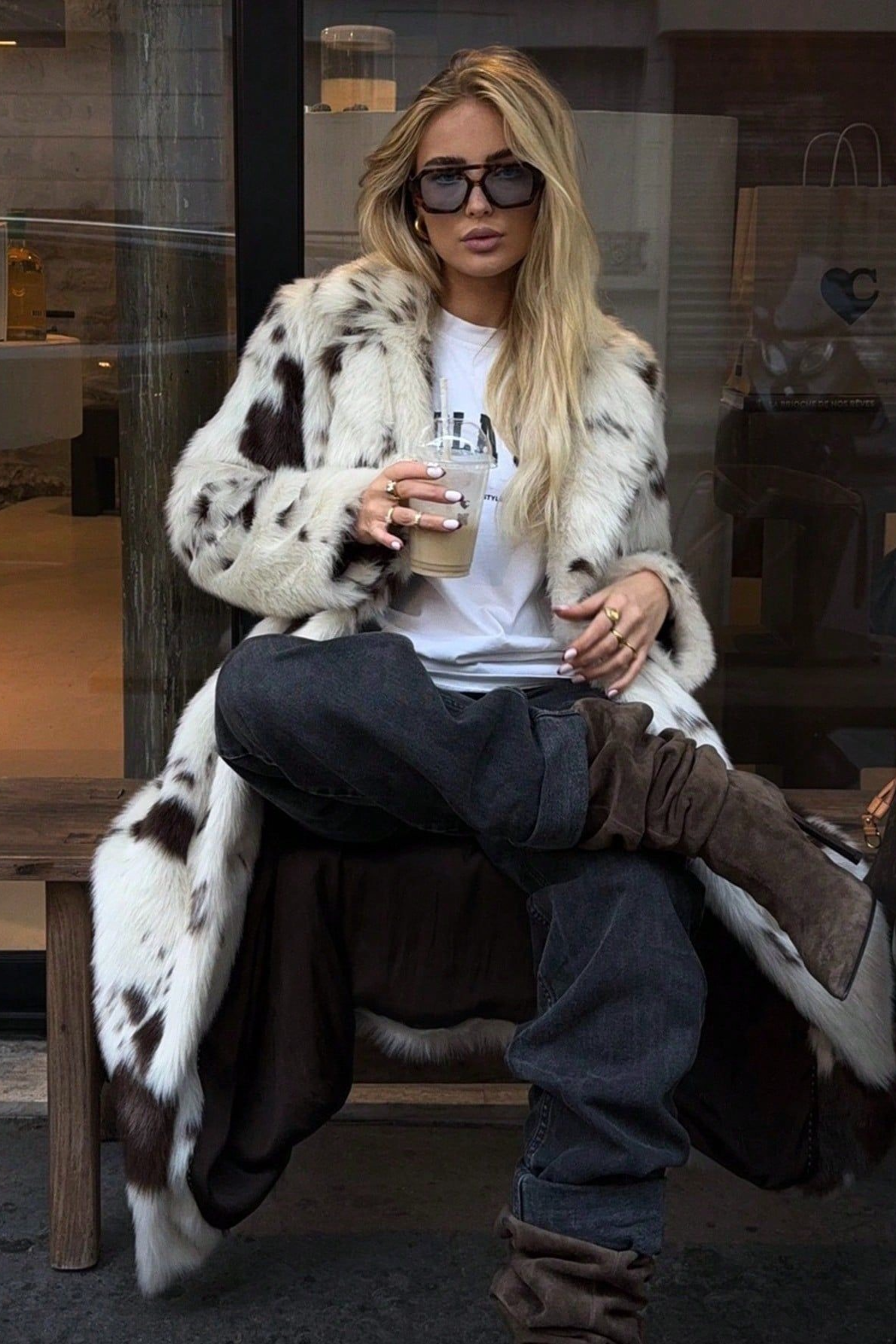 Animal Print Faux Fur Long Sleeve Warm Overcoat