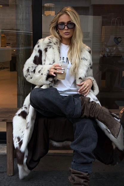 Animal Print Faux Fur Long Sleeve Warm Overcoat