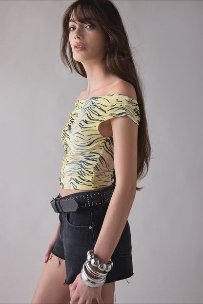 Zebra Print One Shoulder Ruched Crop Top