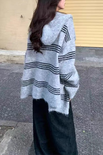 Colorblock Striped Hooded Sweater