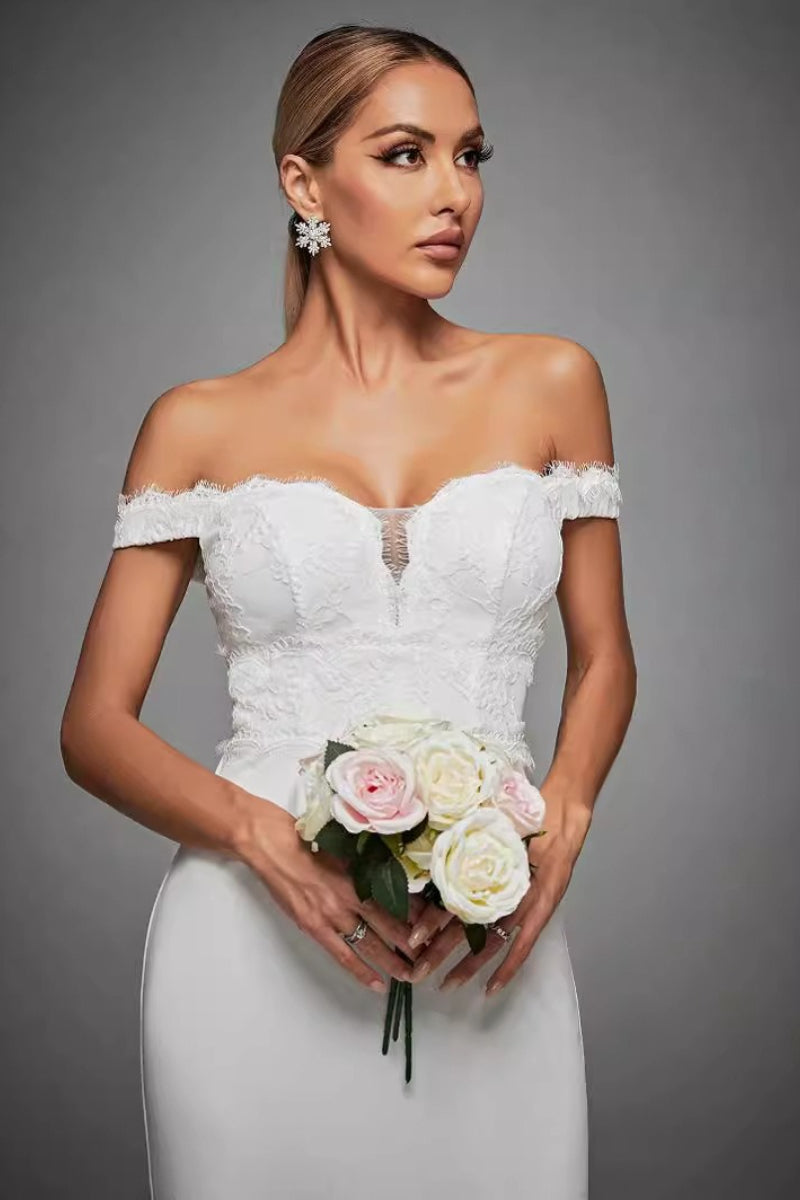 Off Shoulder High Slit Prom Dress