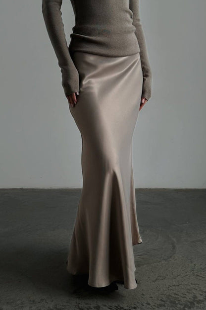 High Waist Satin Bodycon Mermaid Maxi Skirt