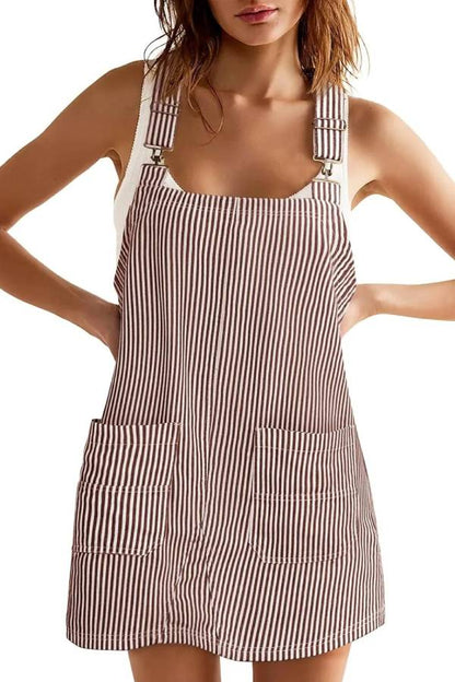 Women's Summer Adjustable Strap Striped Overall Dress